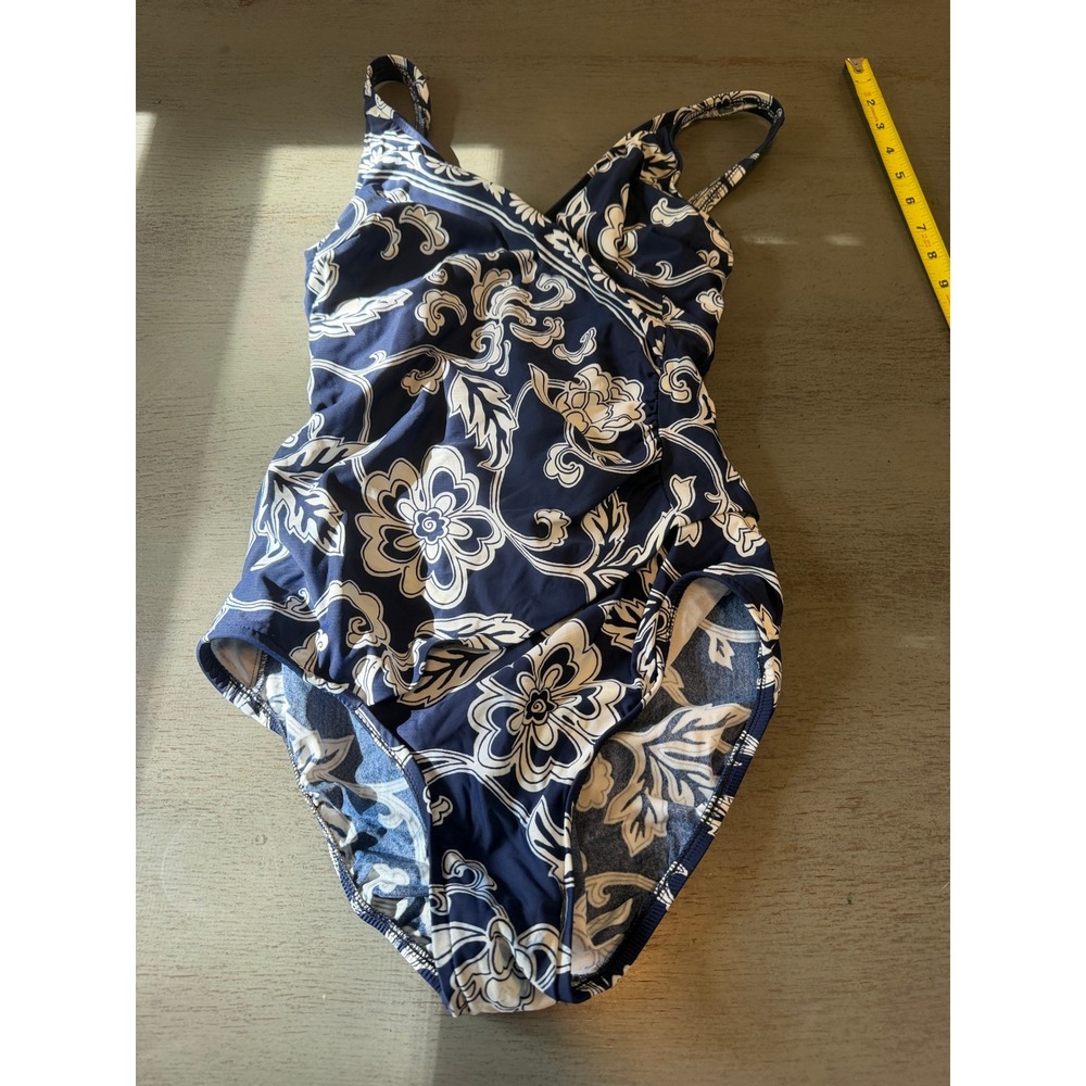 Classics by Jantzen Vintage Navy White Floral One Piece Swimsuit Sz 12 - Picture 1 of 6